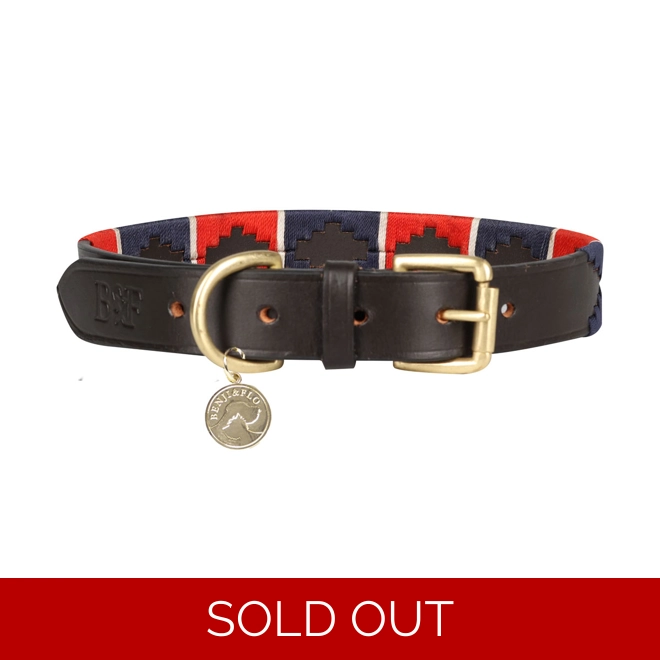 product Image for Benji & Flo Sublime Polo Leather Dog Collar - Red/Navy/White